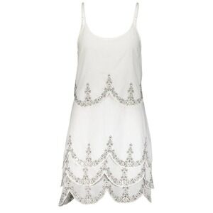 Guadalupe Design White Embroidered Scalloped Tiered Boho Mini Dress NWT Large